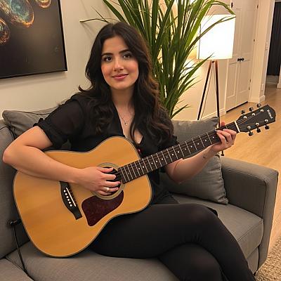 a woman plyaing the guitar