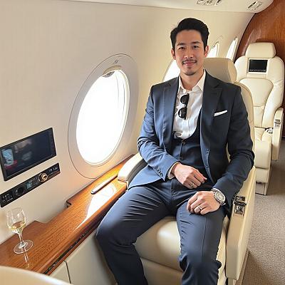 Asian man on private jet